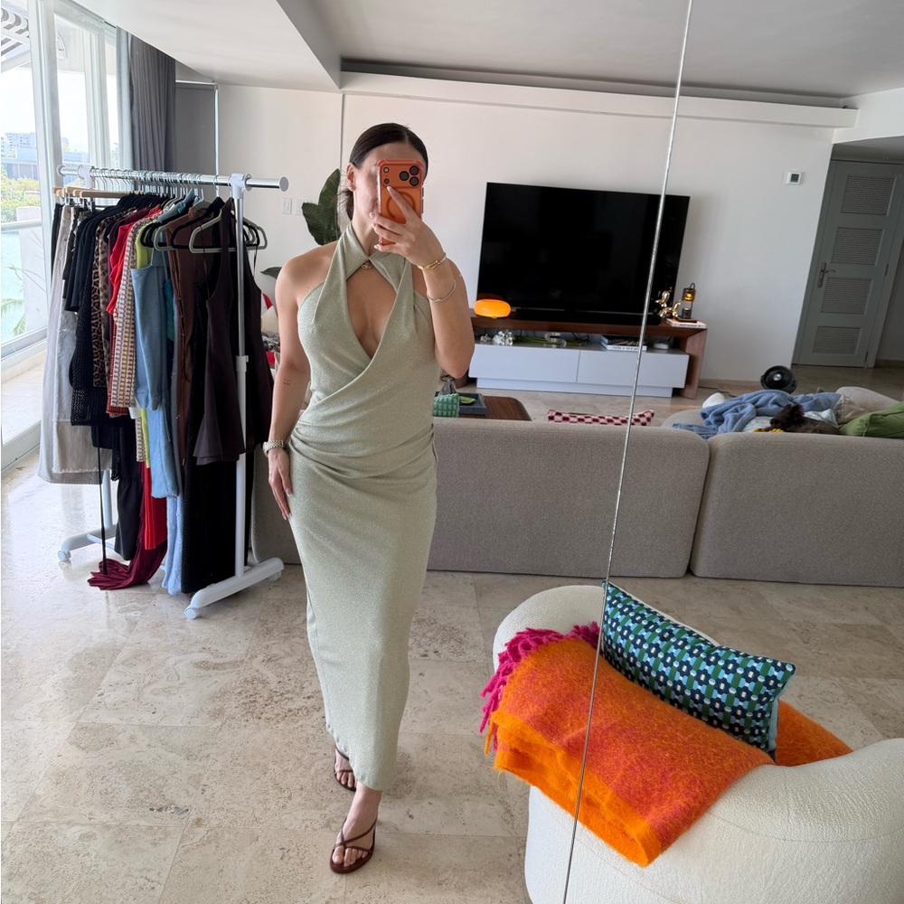 Metallic Green Halter Dress